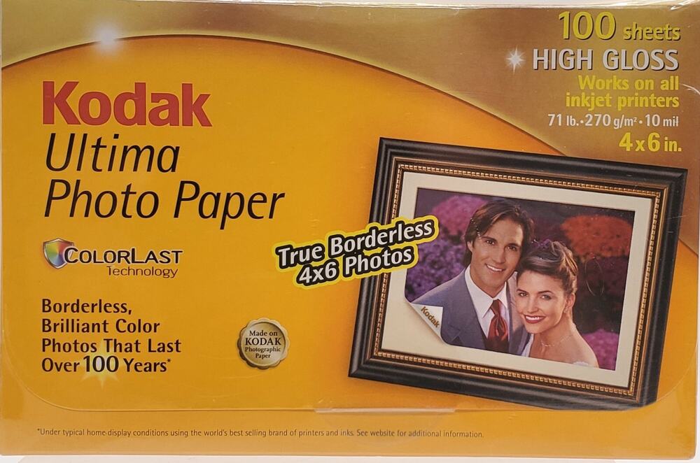 KODAK ULTIMA PHOTO PICTURE PAPER 100 Sheet High Gloss 4 x 6 Box NEW Sealed